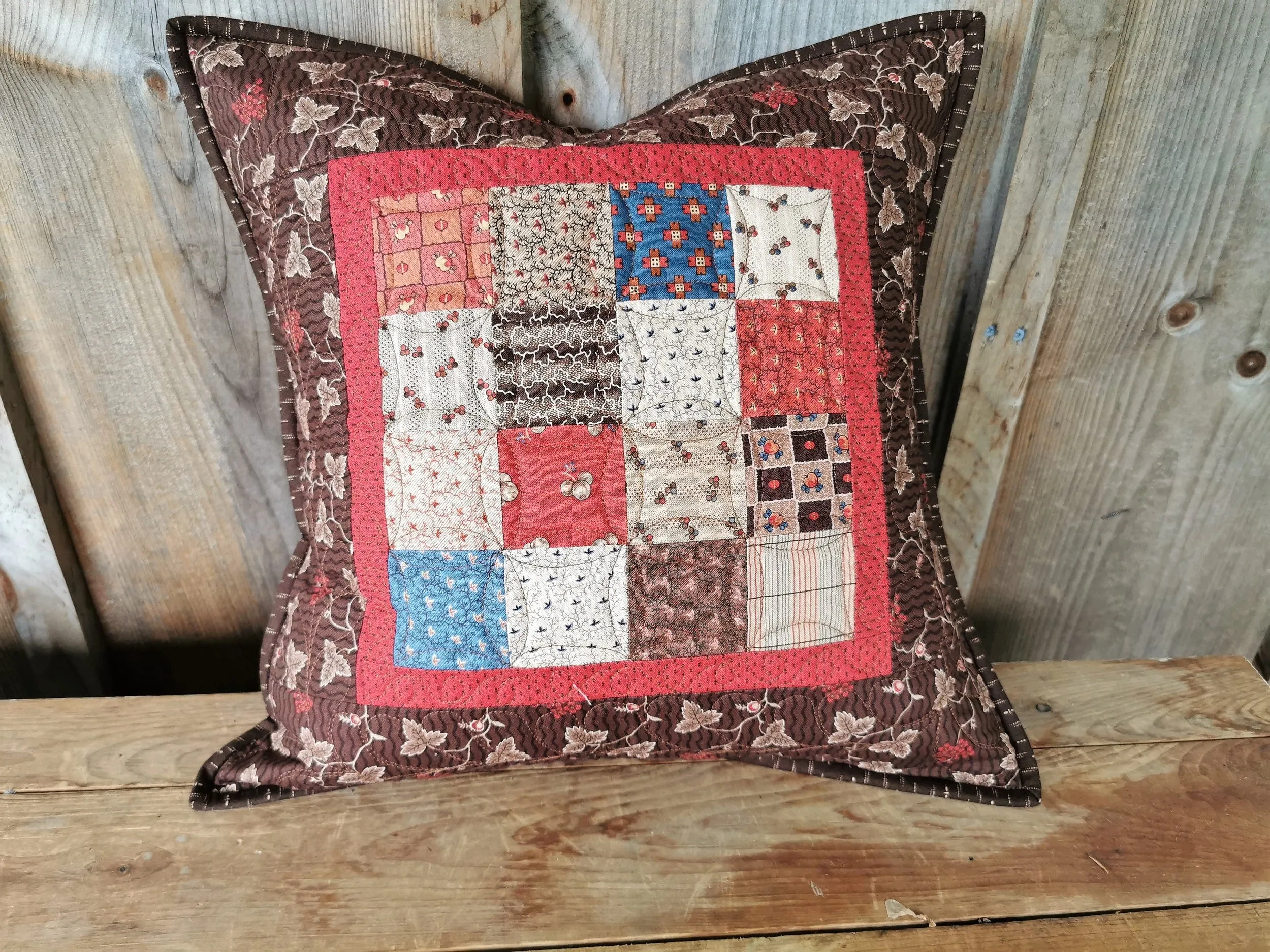 Rustic Quilted Pillow | Civil War Patchwork Sofa Pillow | 16 inch square Throw Pillow