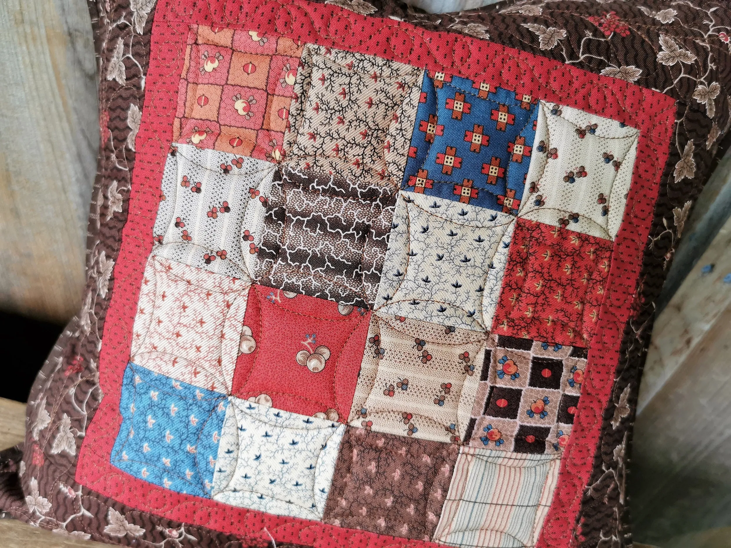Rustic Quilted Pillow | Civil War Patchwork Sofa Pillow | 16 inch square Throw Pillow