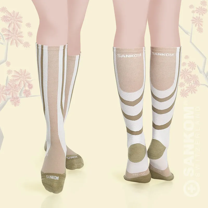Sankom - Patent Active Compression Socks, White & Beige