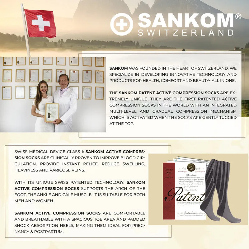 Sankom - Patent Active Compression Socks, White & Beige