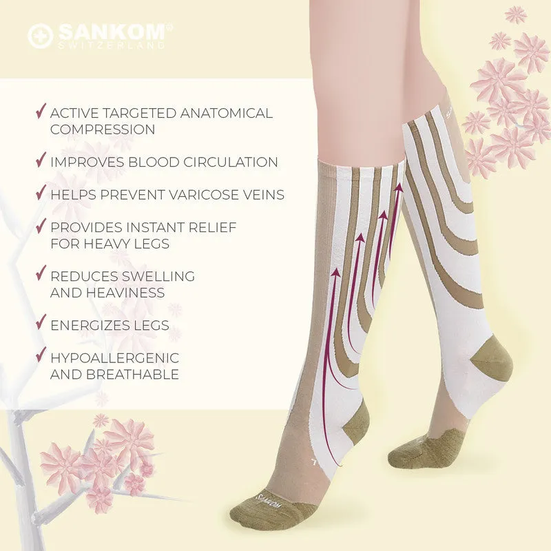 Sankom - Patent Active Compression Socks, White & Beige