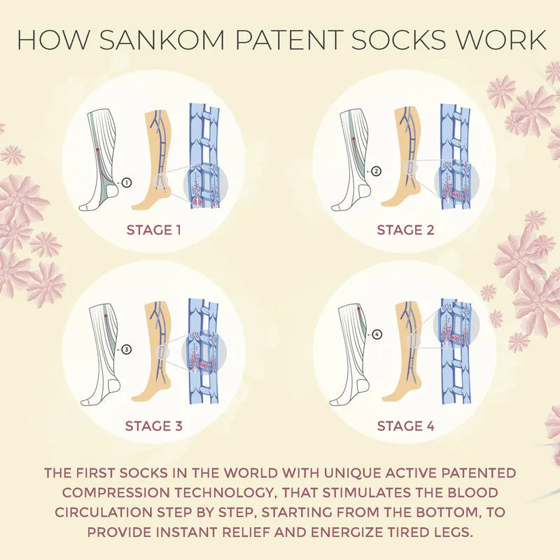 Sankom - Patent Active Compression Socks, White & Beige