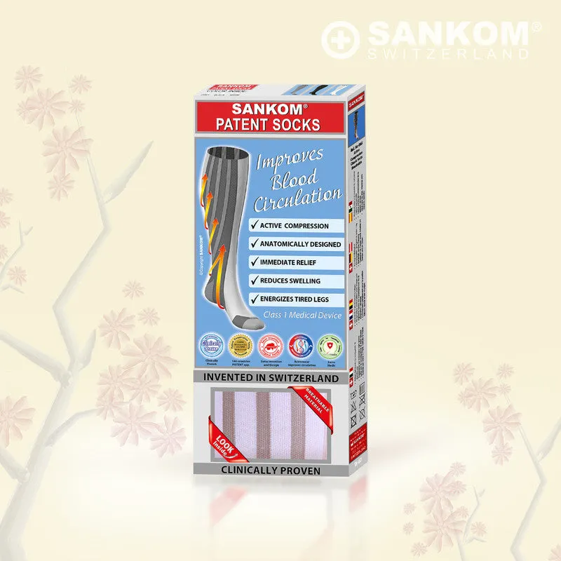 Sankom - Patent Active Compression Socks, White & Beige