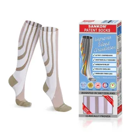 Sankom - Patent Active Compression Socks, White & Beige