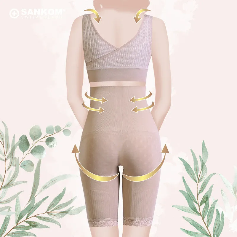 Sankom - Patent Short Shaper with Lace, Beige