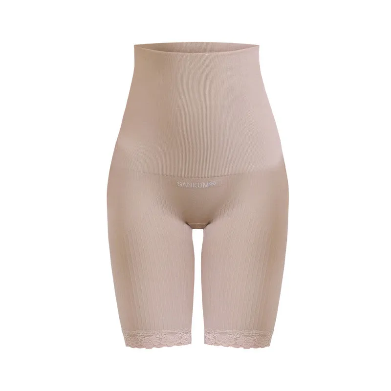 Sankom - Patent Short Shaper with Lace, Beige