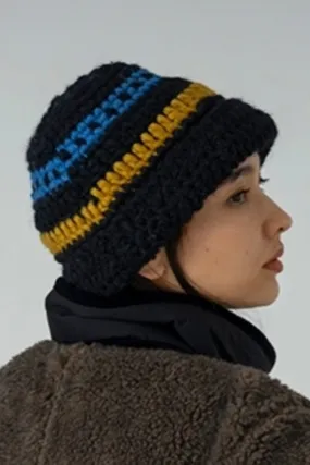 SB243-0408 Hand Knit Roll Hat Black Mix