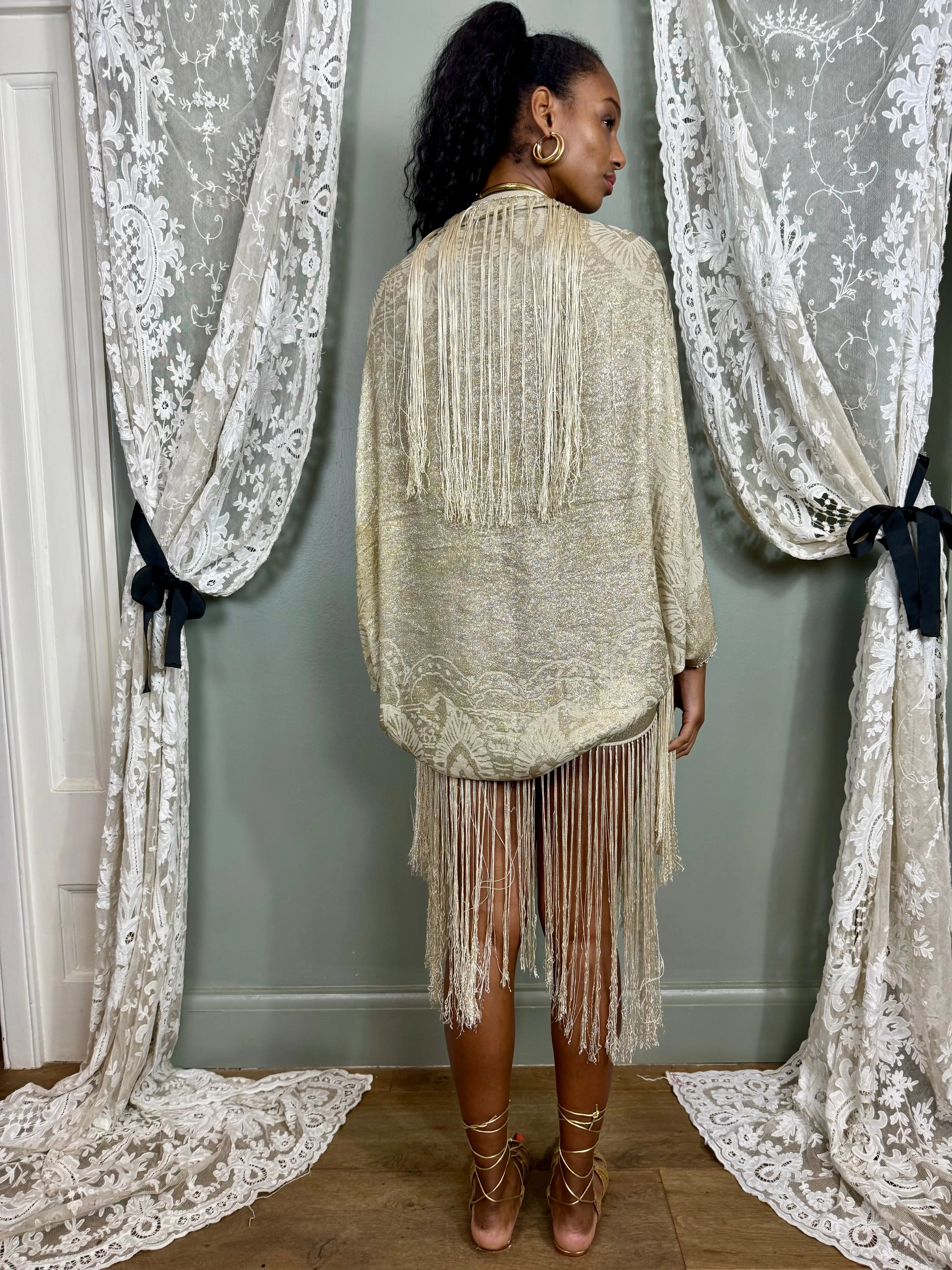 Sezane, 20s gold sik fringed tunic