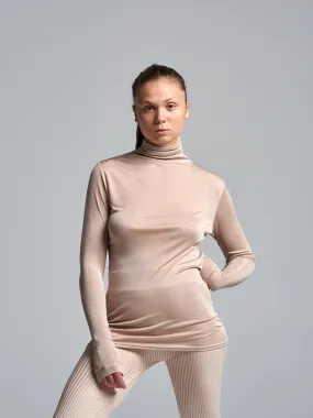 Sheer Roll Neck | Silk - Rosie Beige