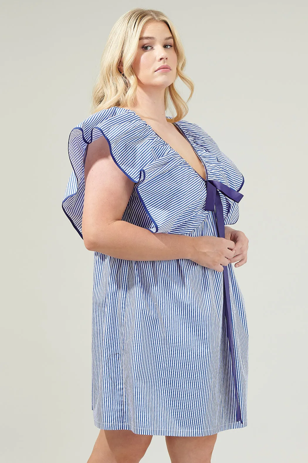 Sherah Striped Mini Babydoll Dress Curve