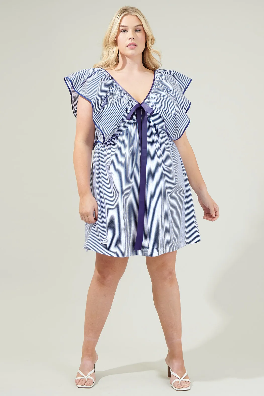 Sherah Striped Mini Babydoll Dress Curve