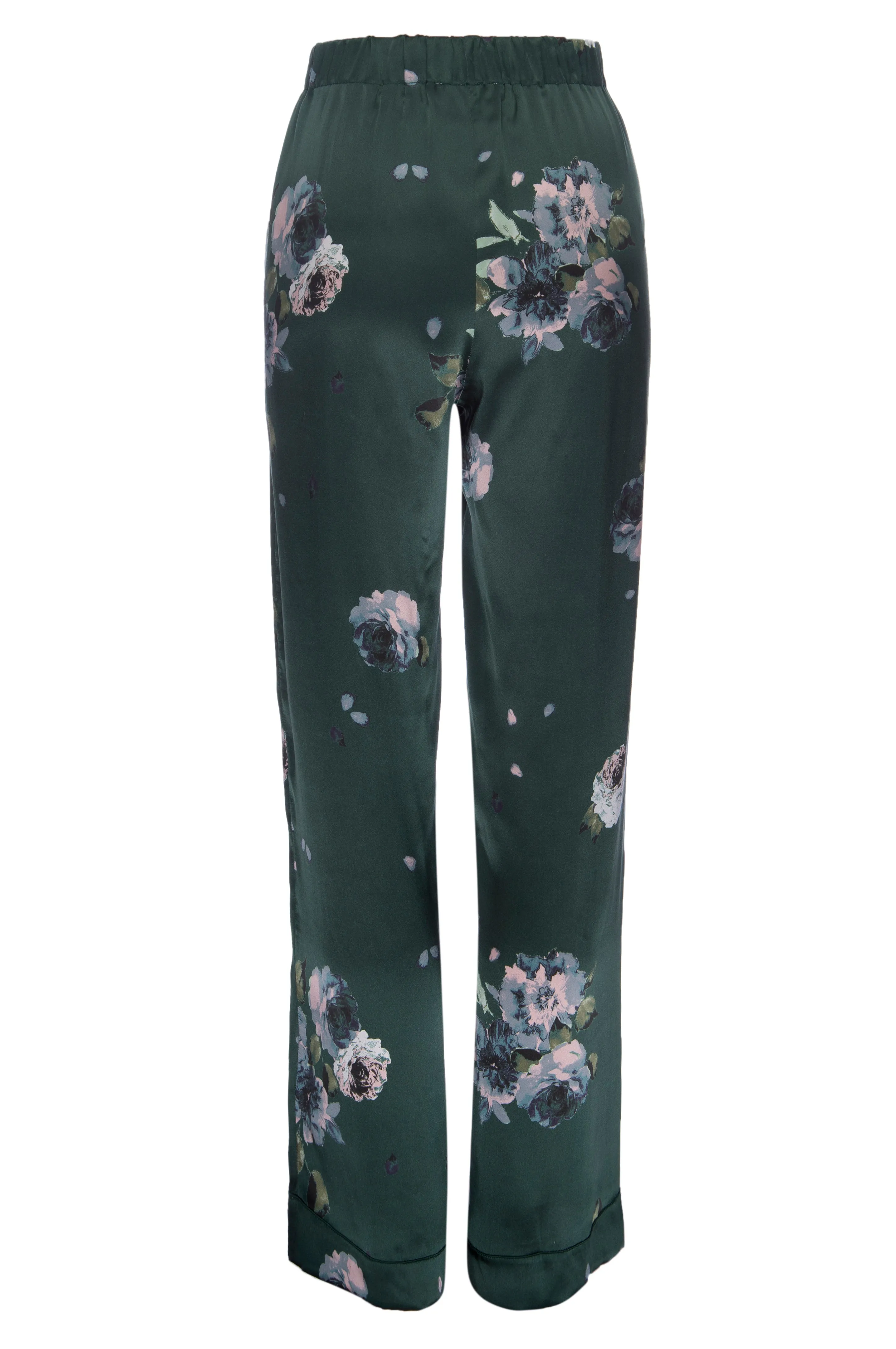 Silk Charmeuse Pants: Emerald Floral Print