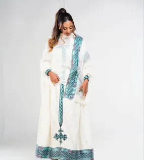Simple Blue Design Habesha Dress in Menen Fabric Habesha Kemis Habesha Libs es00143