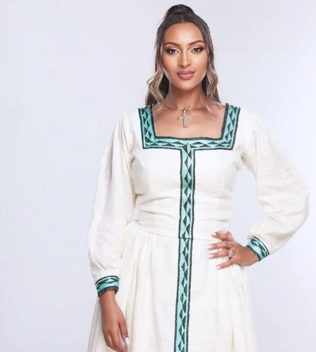 Simple Blue Design Habesha Dress in Menen Fabric Habesha Kemis Habesha Libs es00143