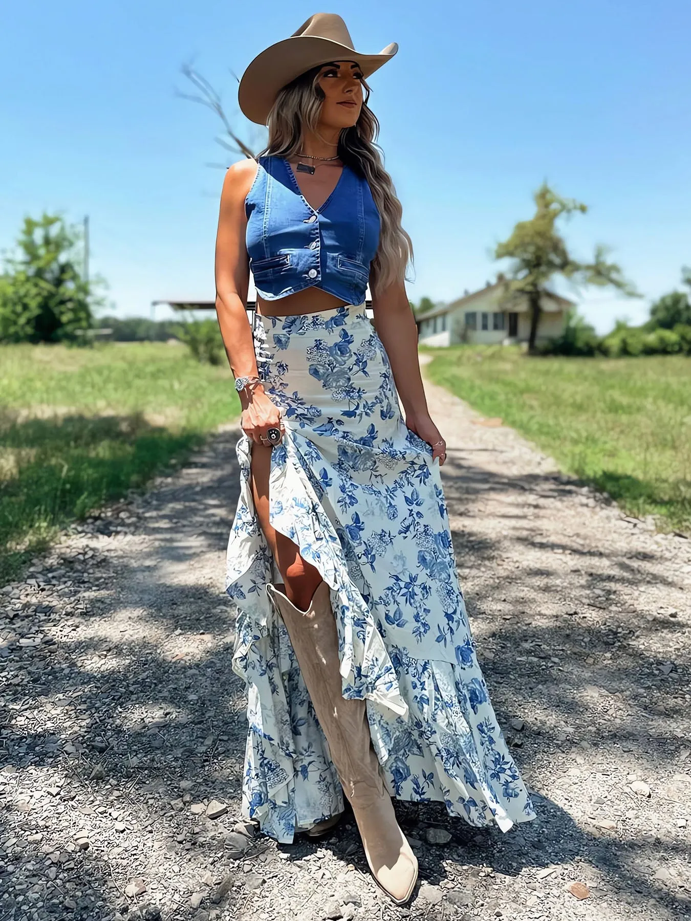 Slit Pleated Skirt