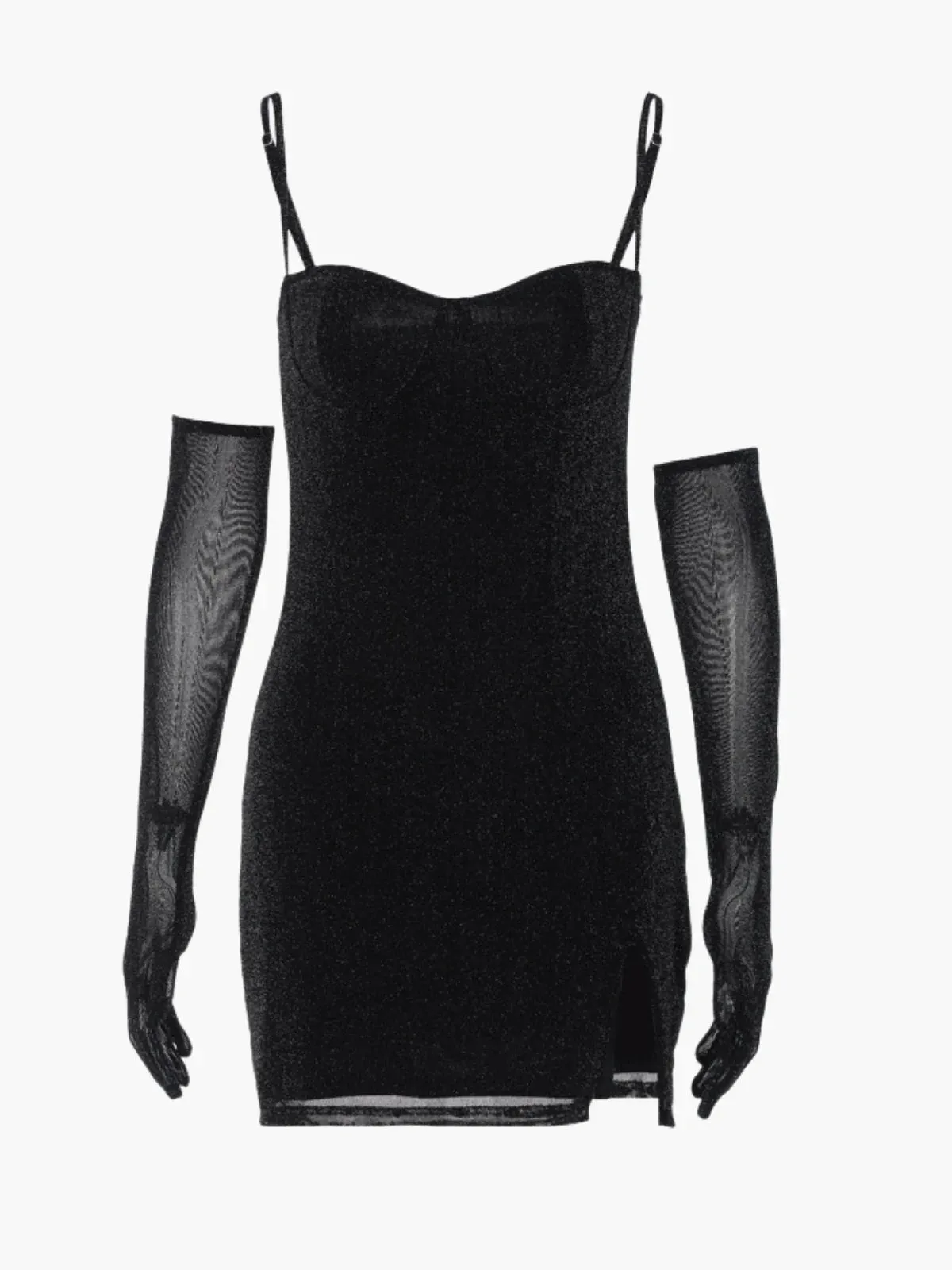 Sparkling Mesh Slip Mini Dress with Side Slit