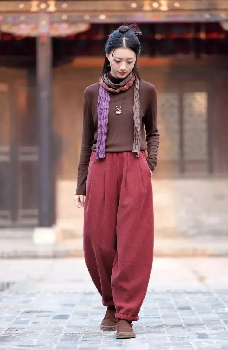 spring pants for women Loose Boho Vintage Linen Bloomers