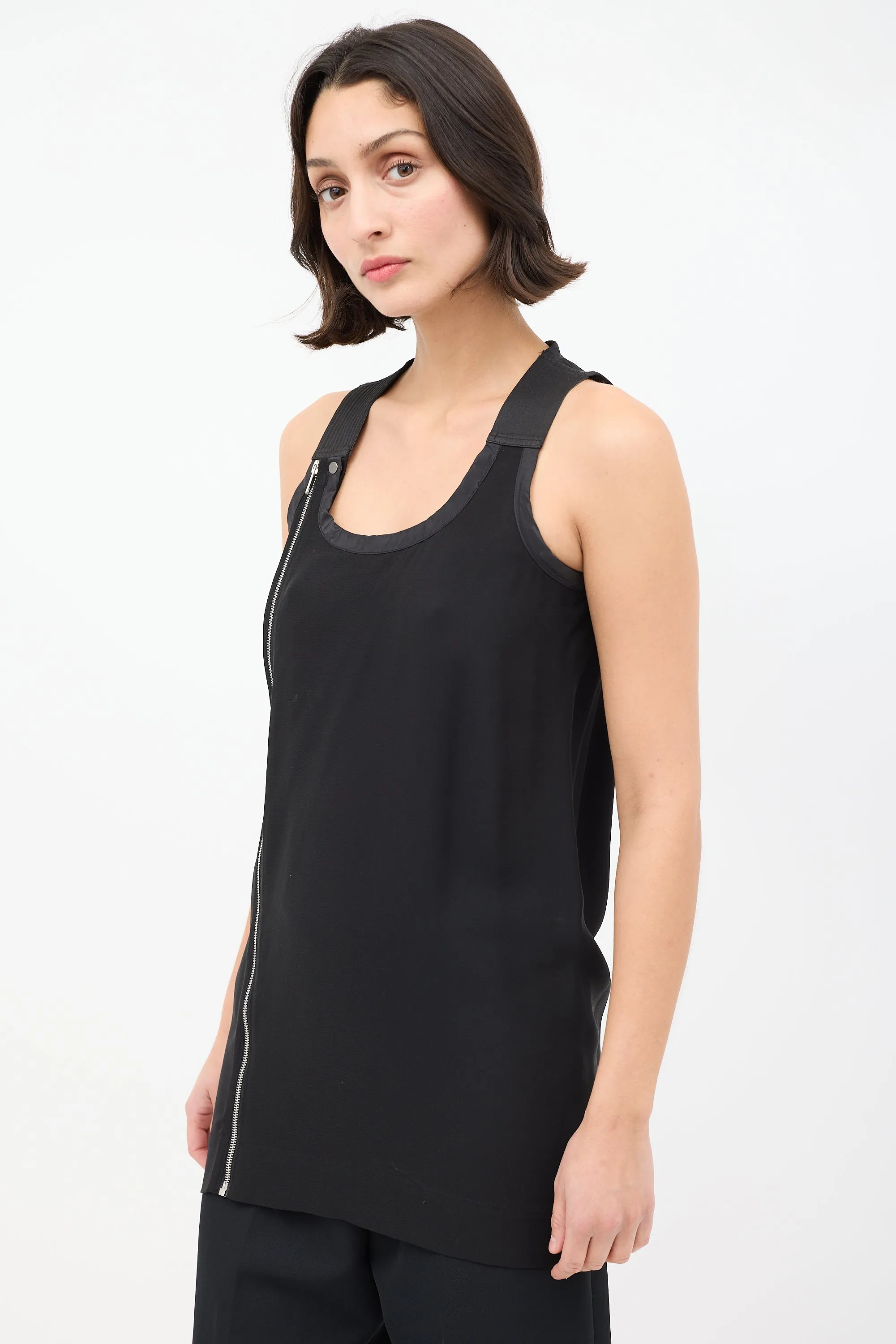 SS 2014 Black Asymmetrical Zip Tank Top