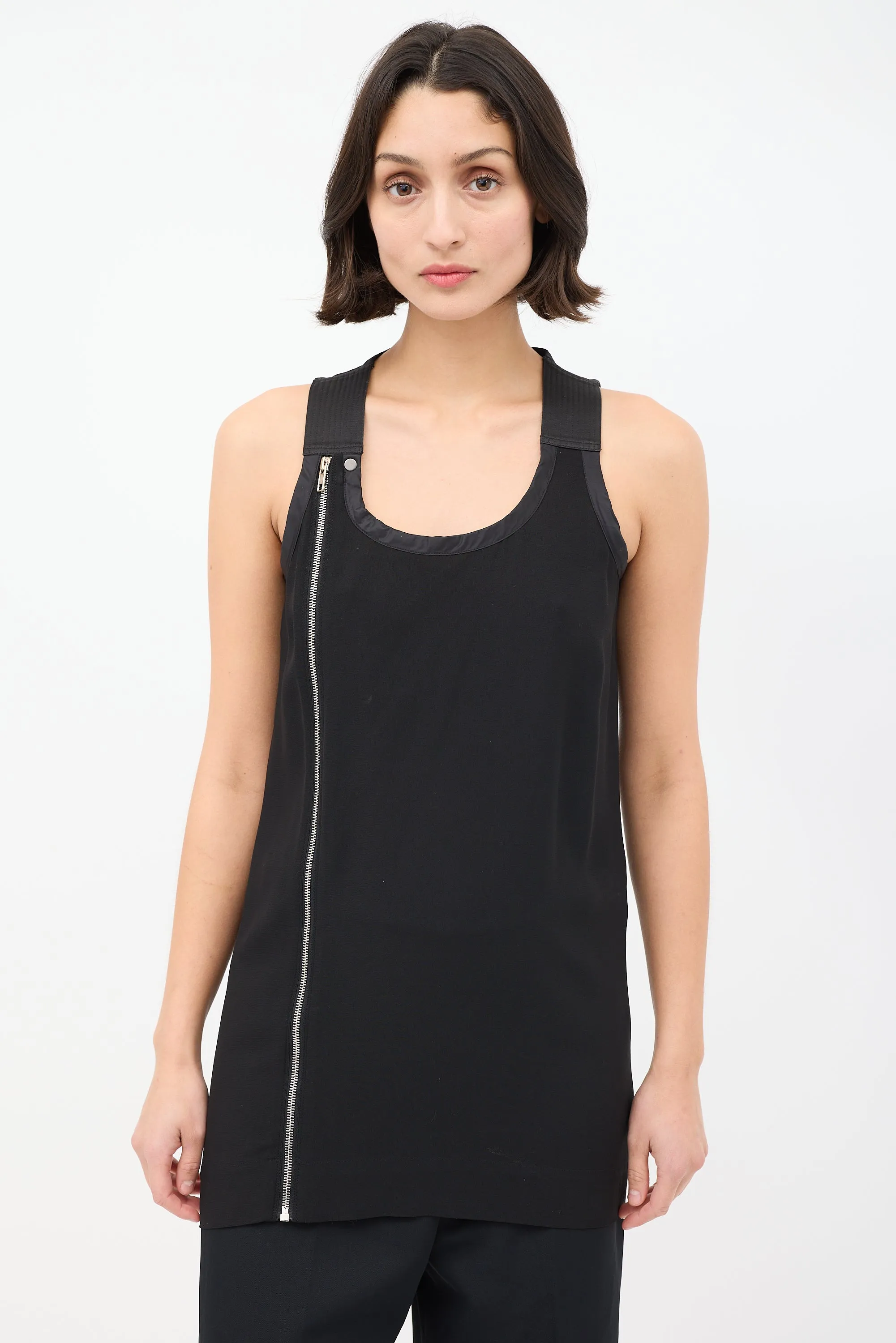SS 2014 Black Asymmetrical Zip Tank Top
