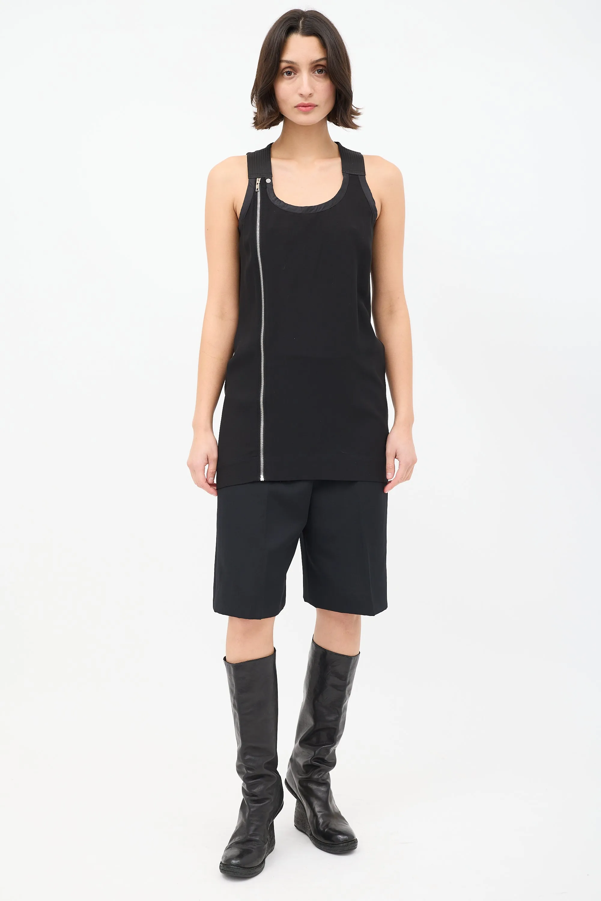 SS 2014 Black Asymmetrical Zip Tank Top