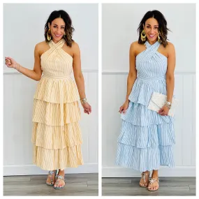 Striped Halter Tiered Midi Dress (Reg.)- 2 Colors