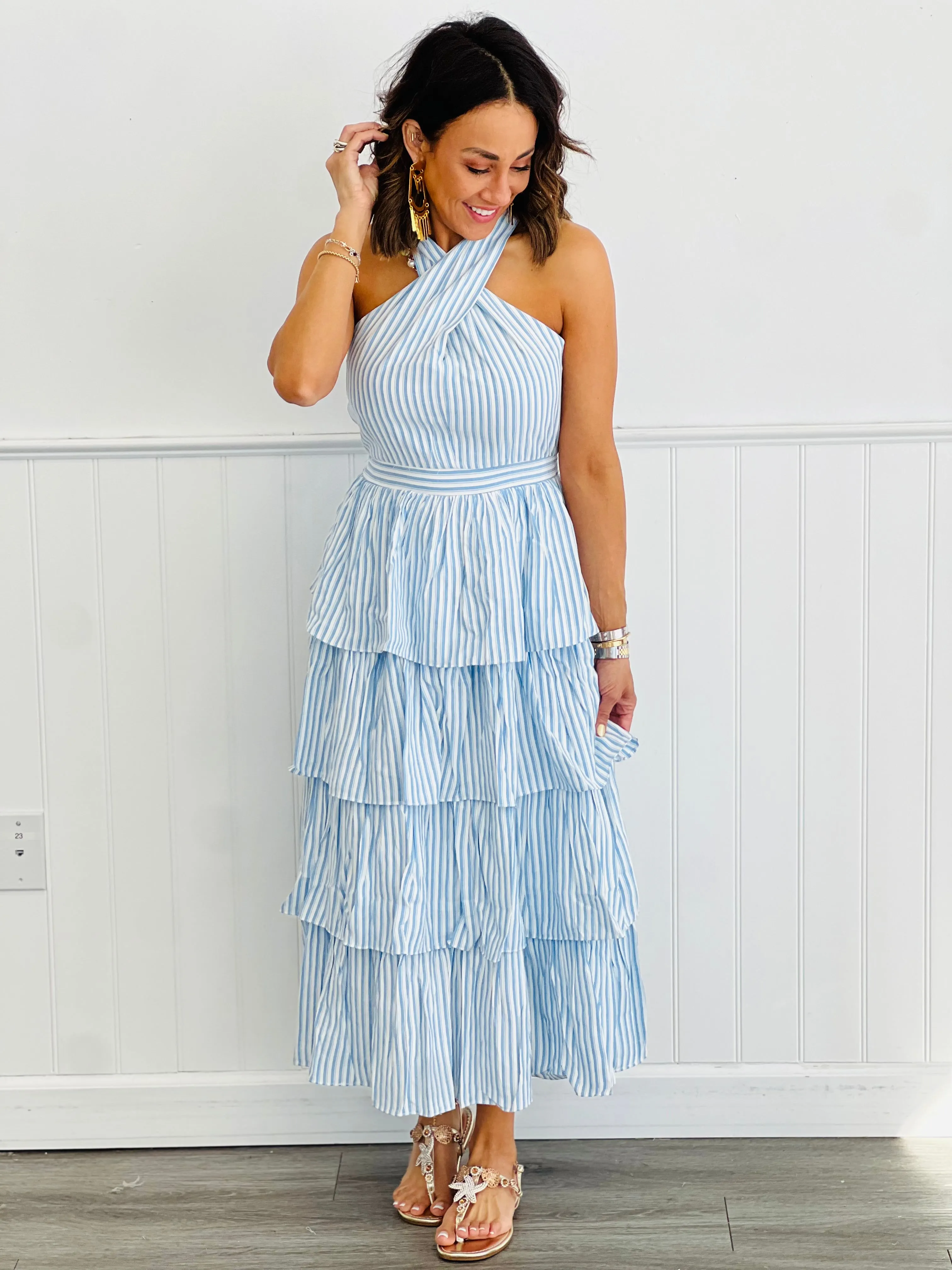 Striped Halter Tiered Midi Dress (Reg.)- 2 Colors