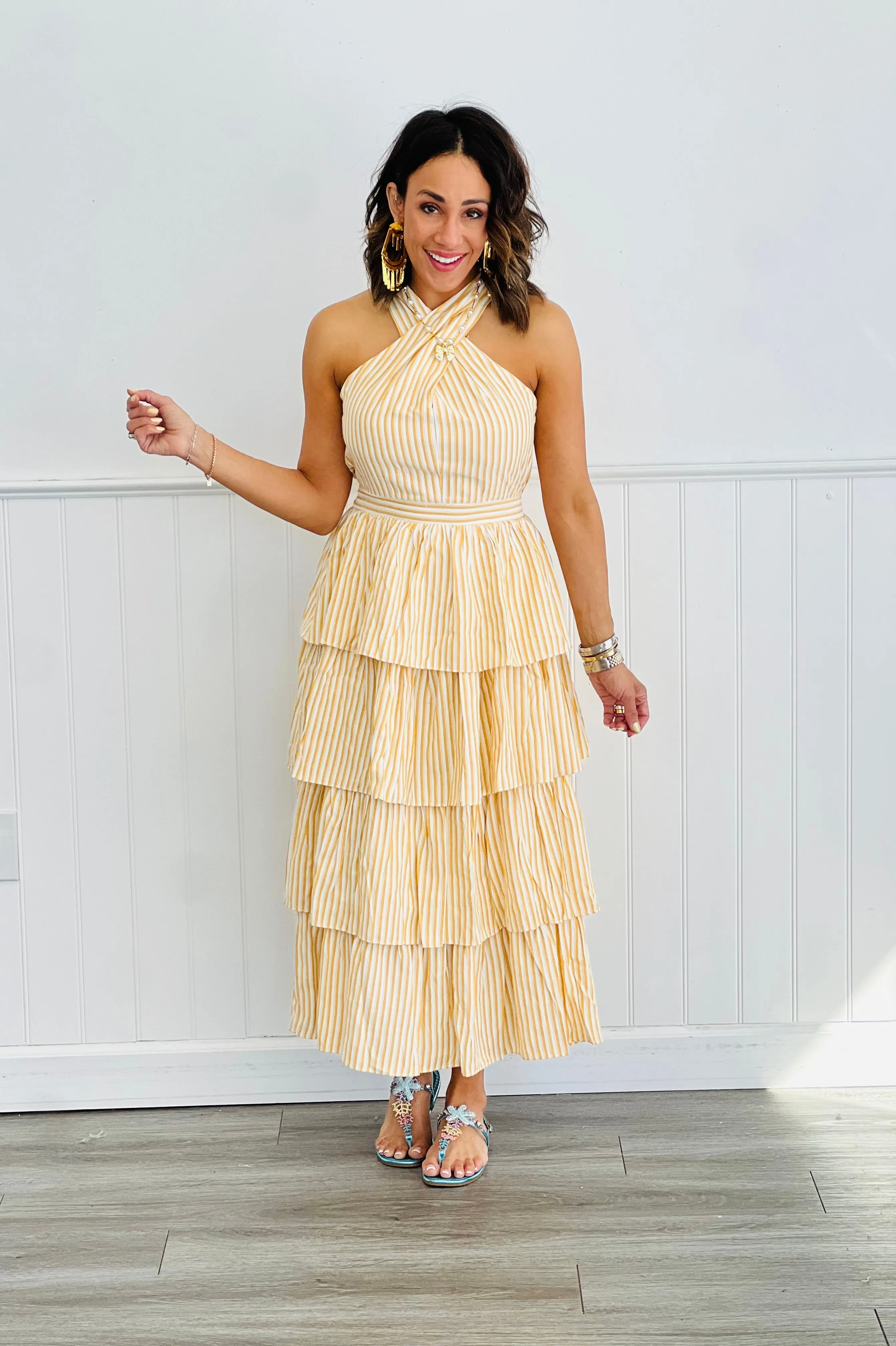 Striped Halter Tiered Midi Dress (Reg.)- 2 Colors