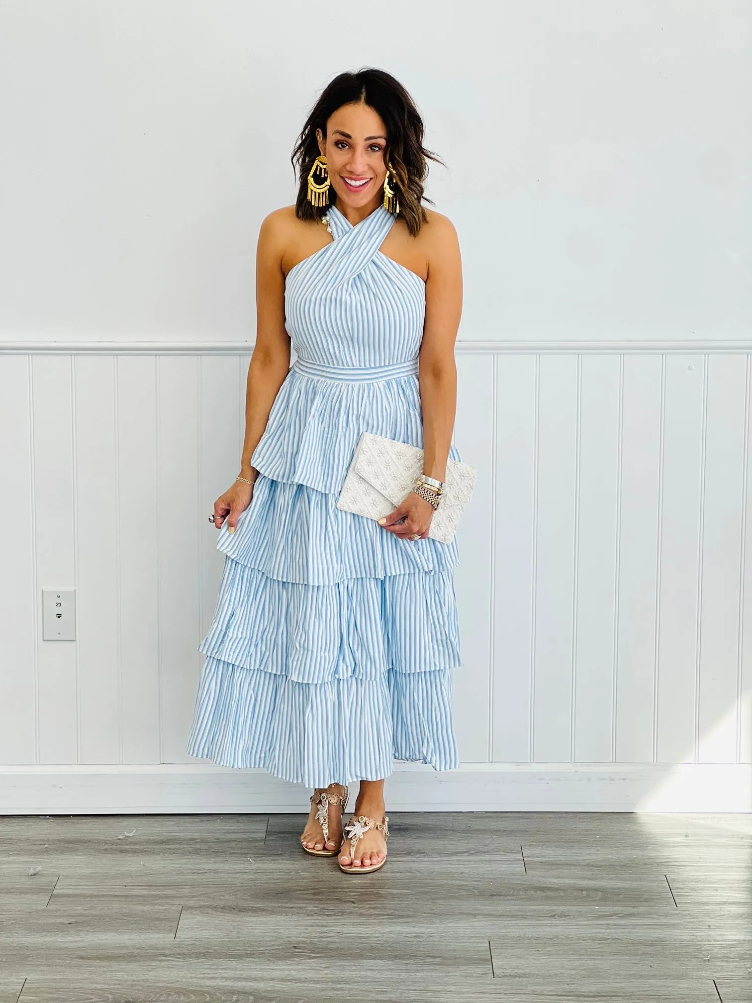 Striped Halter Tiered Midi Dress (Reg.)- 2 Colors