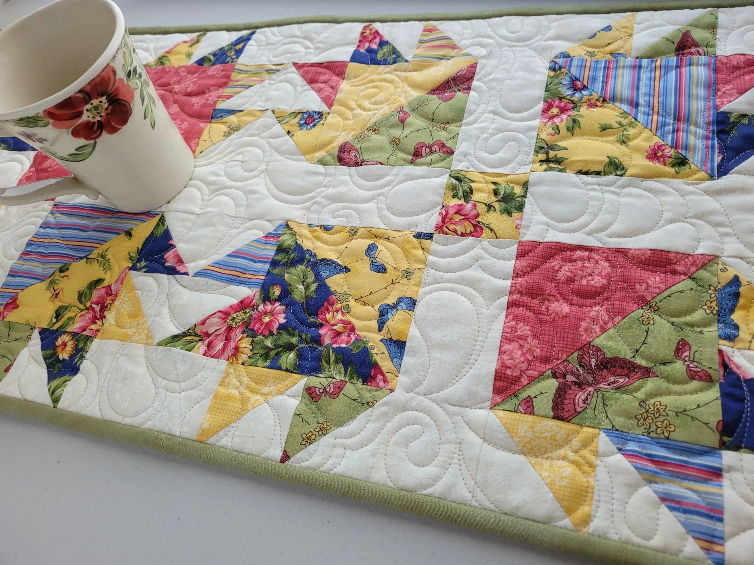 Summer Floral Quilted Pillow | Bear Paw Patchwork Throw Cushion