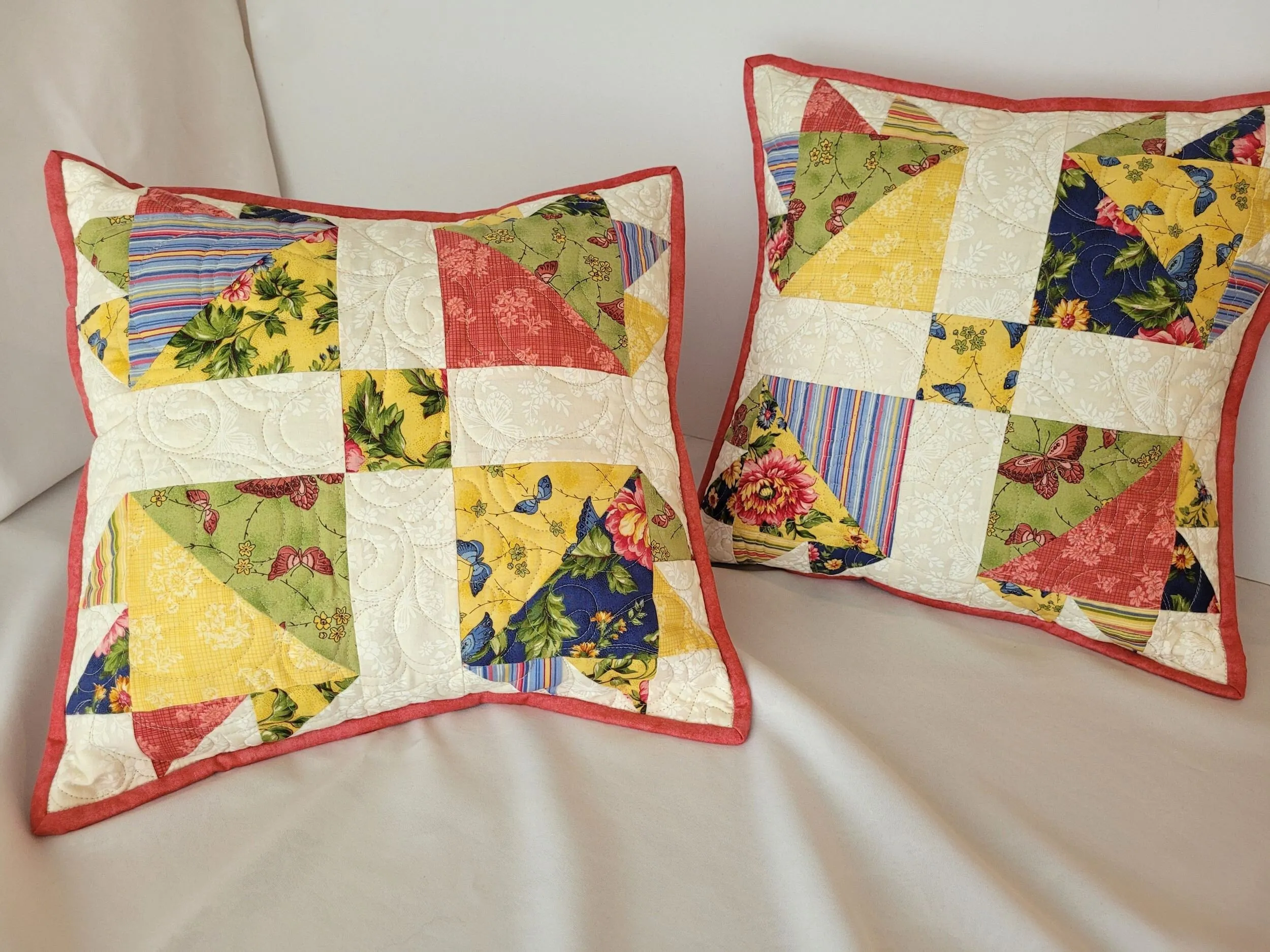 Summer Floral Quilted Pillow | Bear Paw Patchwork Throw Cushion