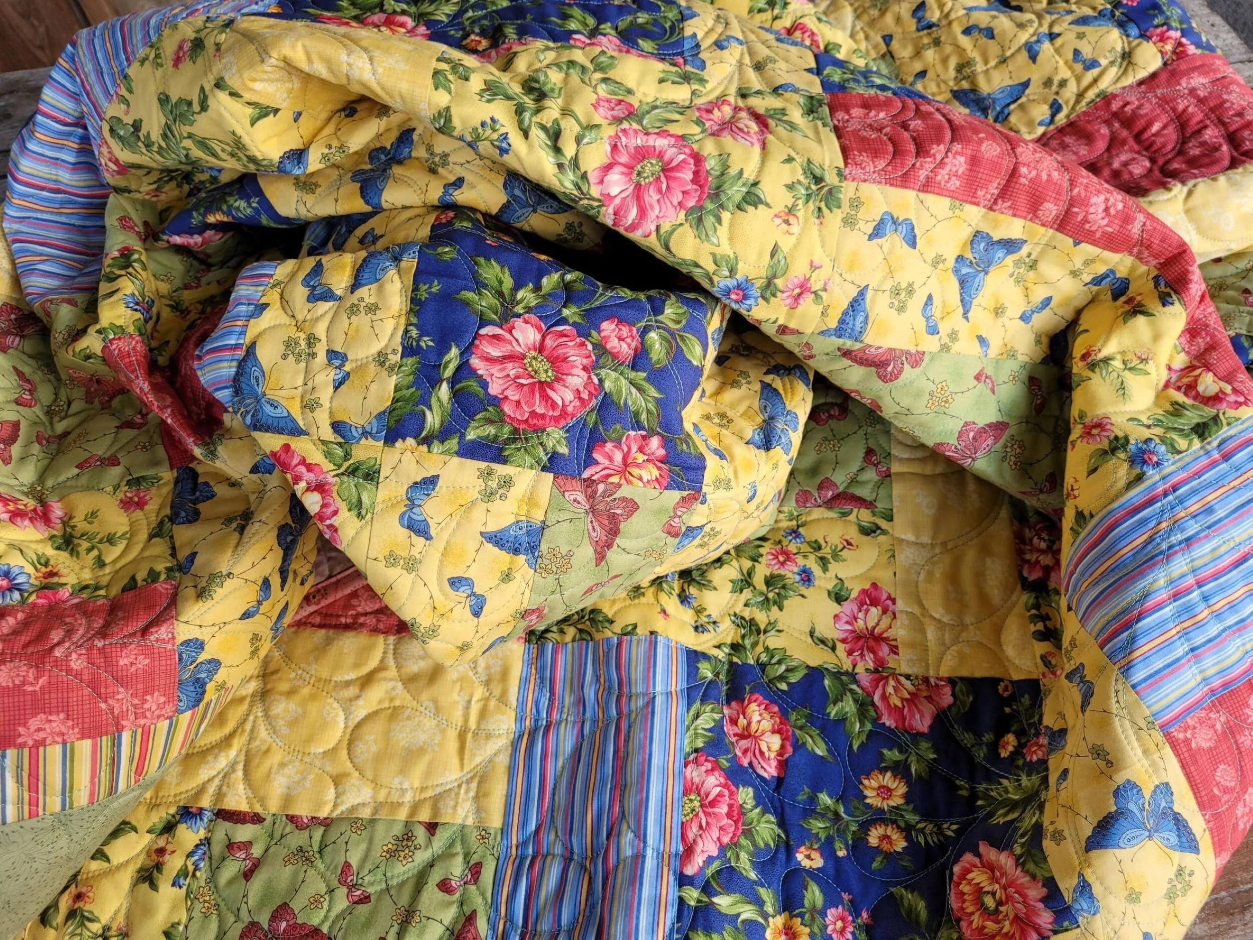 Summer Floral Quilted Pillow | Bear Paw Patchwork Throw Cushion