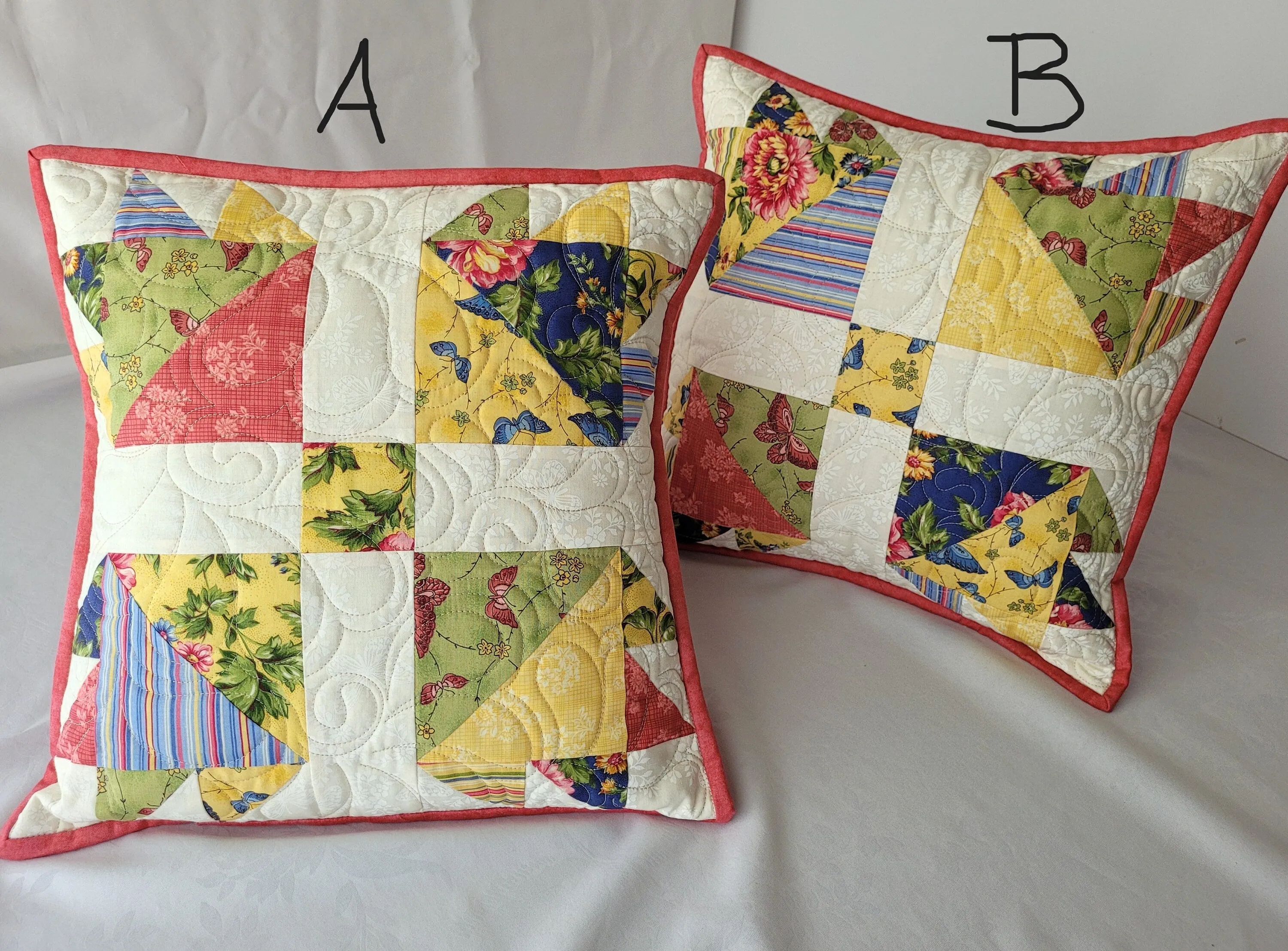 Summer Floral Quilted Pillow | Bear Paw Patchwork Throw Cushion