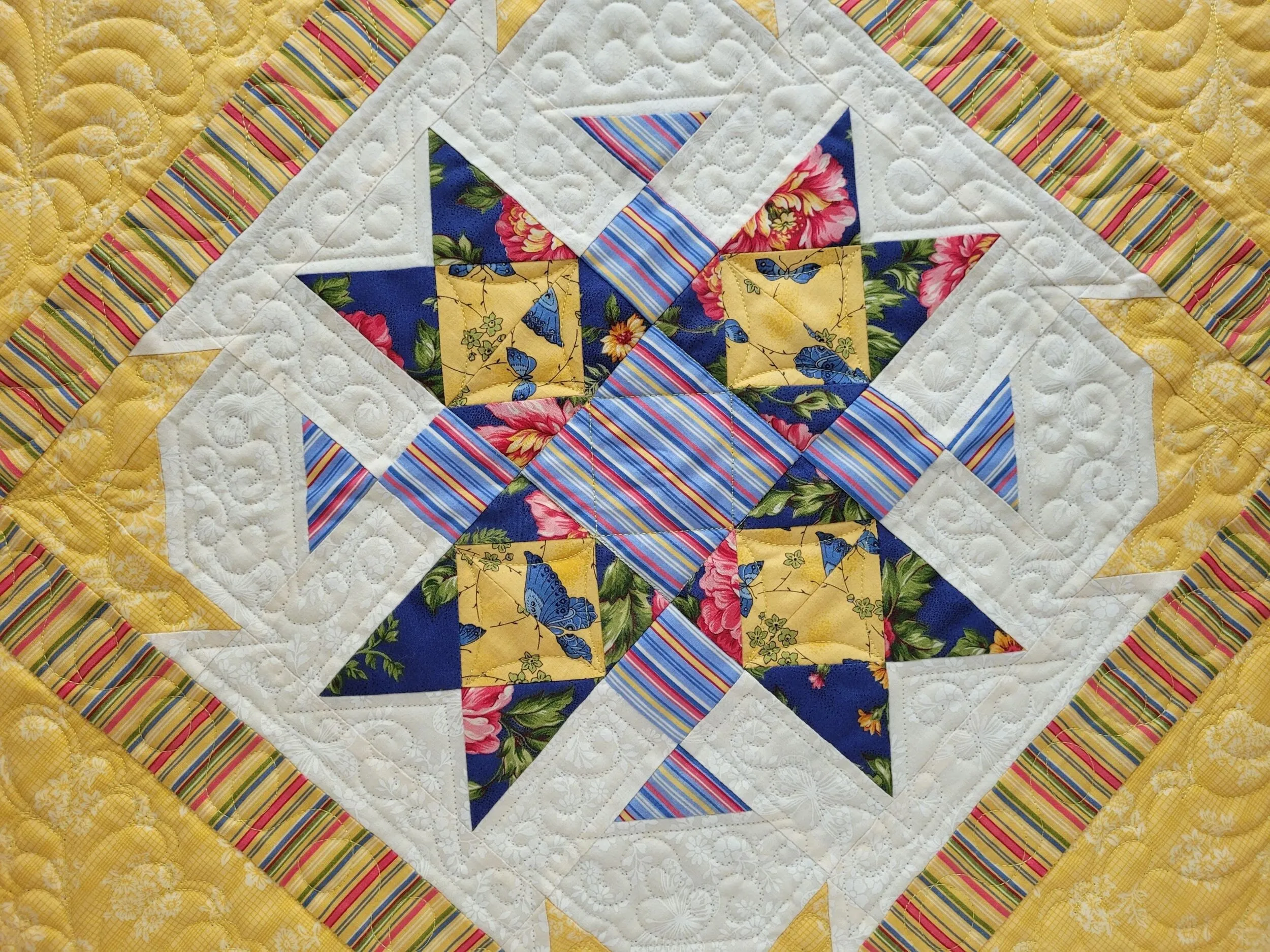 Summer Floral Quilted Pillow | Bear Paw Patchwork Throw Cushion