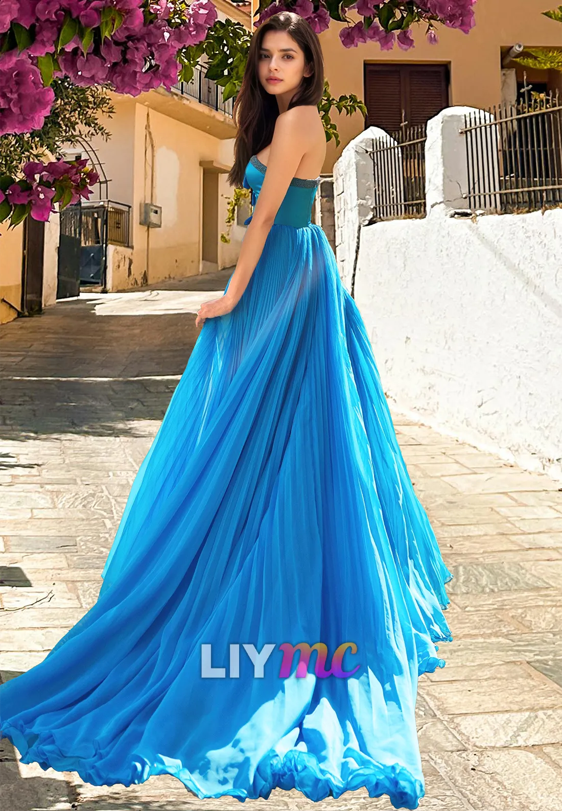 Sweetheart Sleeveless Bowknot Pleated A-Line Prom Dress
