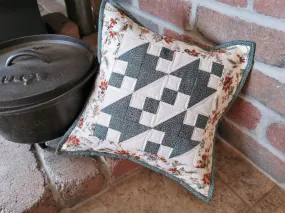 Teal Patchwork Pillow with Floral Accents, 12 inch square Quilted Pillow
