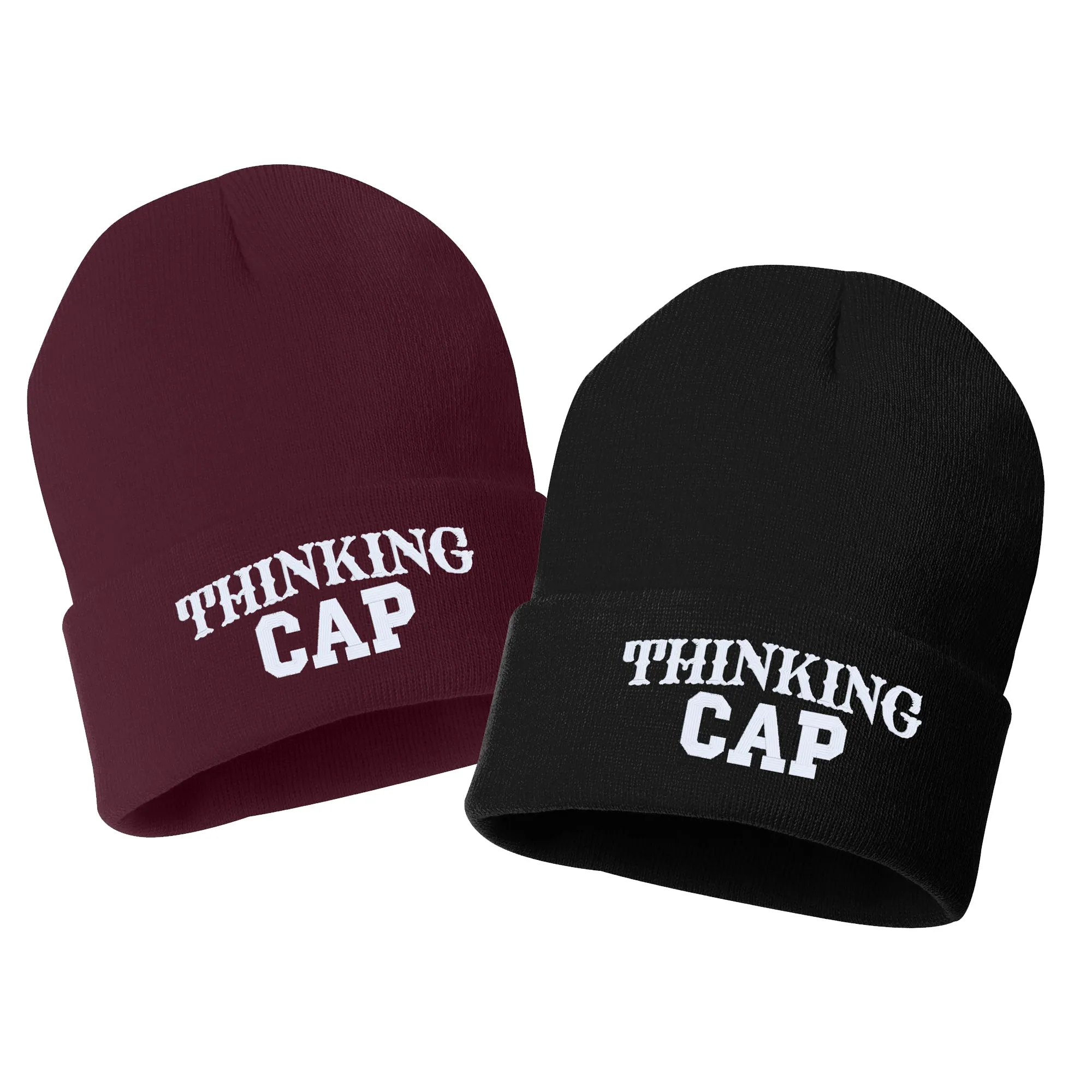 THINKING CAP Embroidered Cuffed Beanie Hat