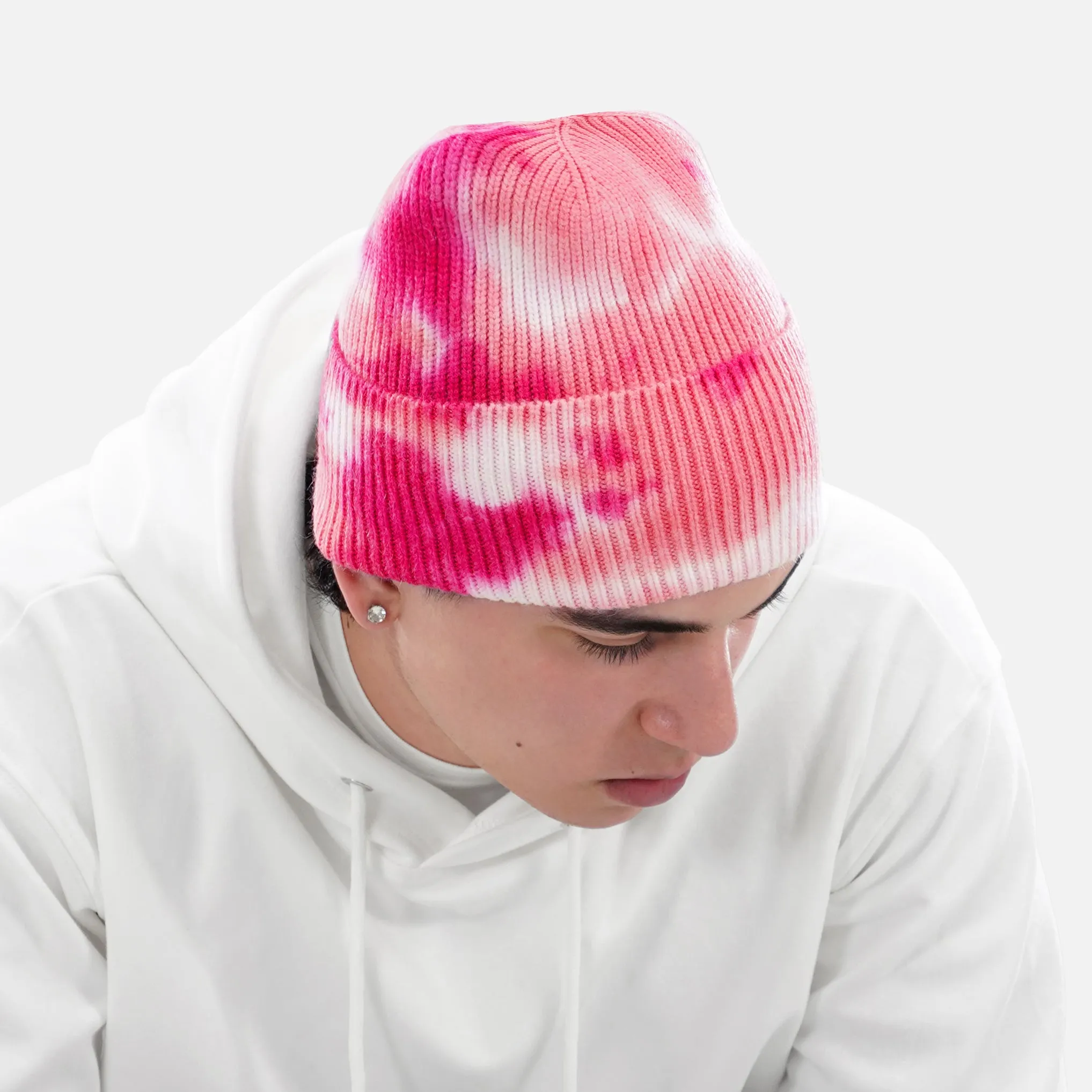 Tie Dye Coral Pink Knit Beanie