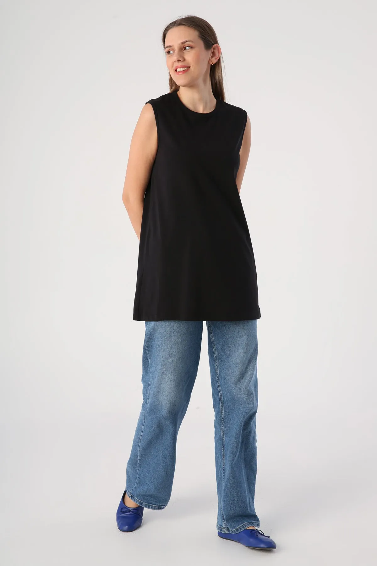 TLD Women Allday Black Printed Sleeveless T-shirt Tunic - Prattville