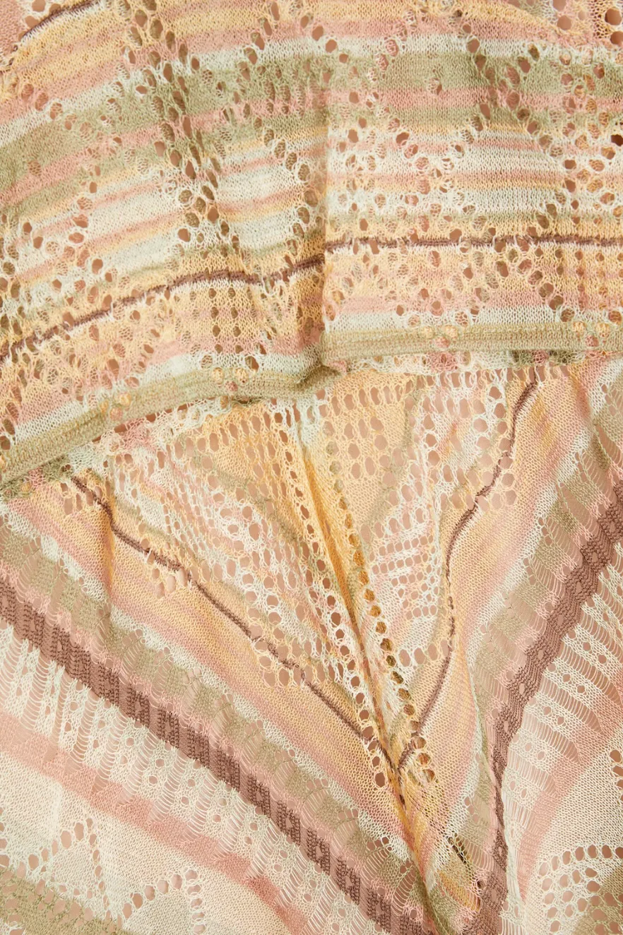 Valentino Tie-Back Striped Crochet-Knit Silk Midi Dress