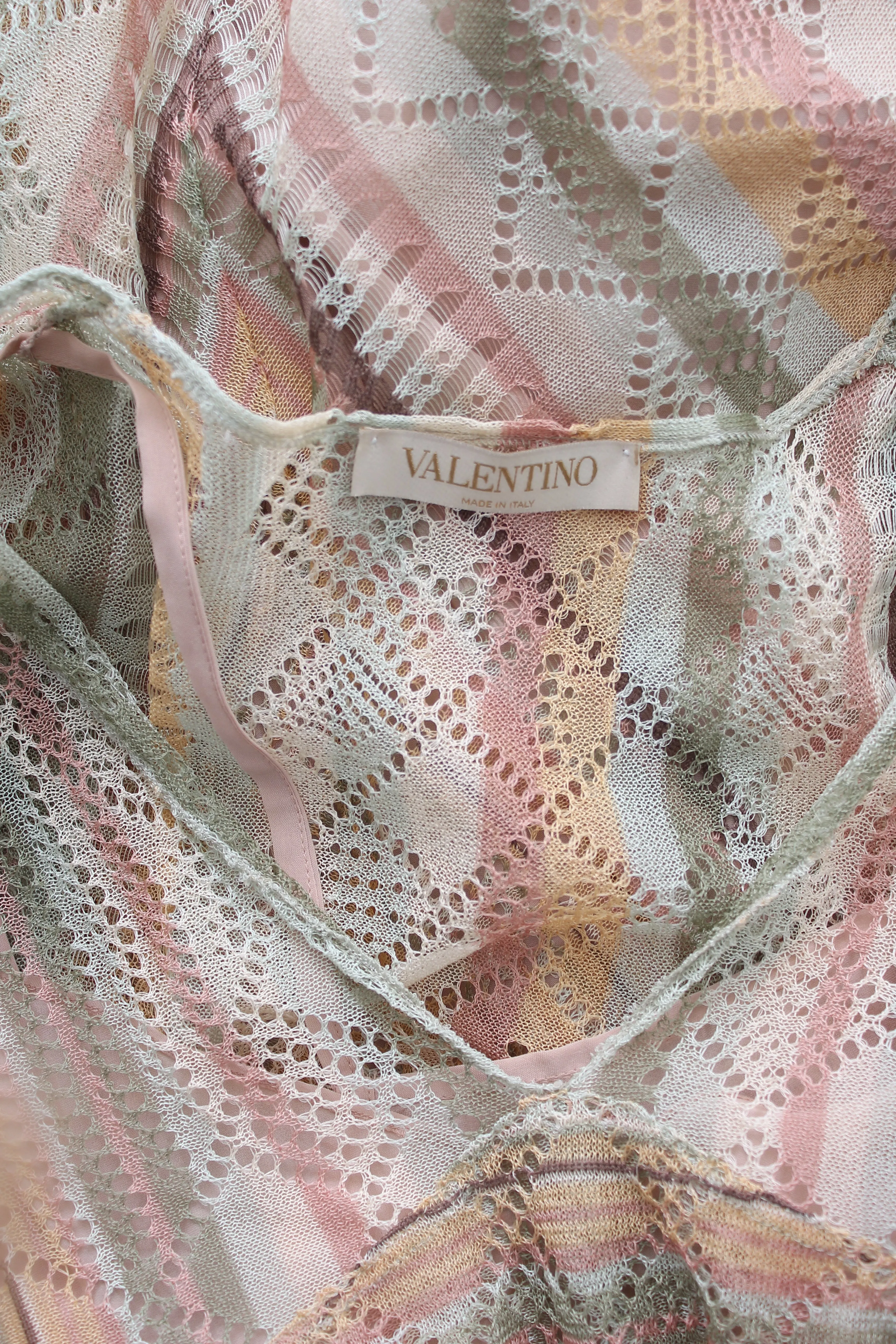 Valentino Tie-Back Striped Crochet-Knit Silk Midi Dress
