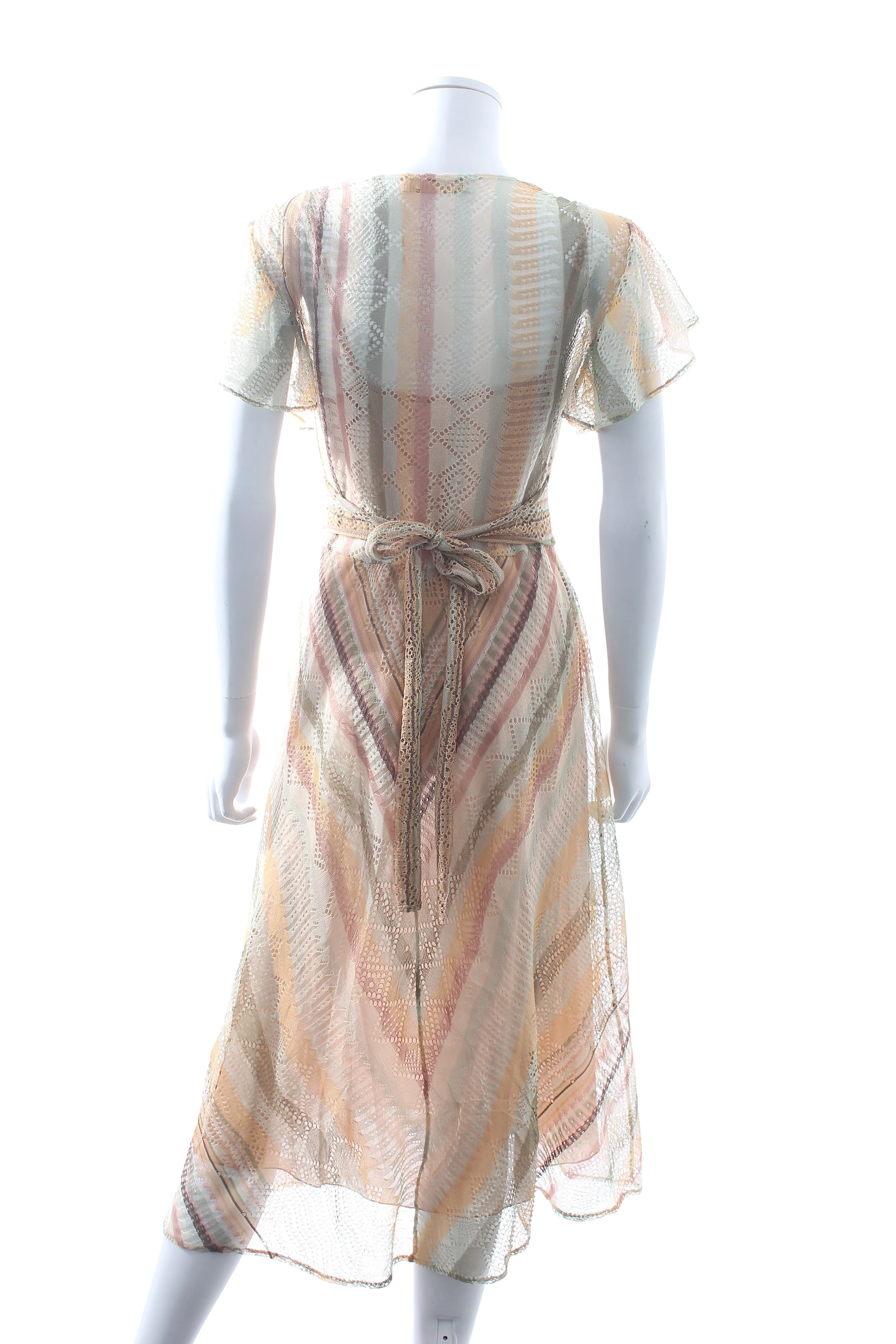 Valentino Tie-Back Striped Crochet-Knit Silk Midi Dress
