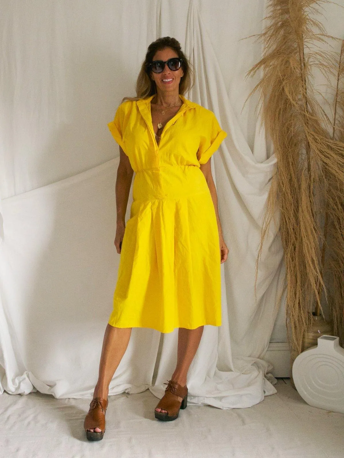 Vintage Canary Drop Waist Dress