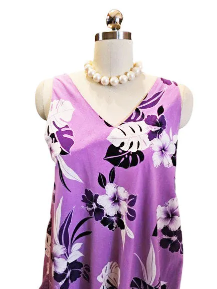 VINTAGE HAWAIIAN FLOUNCE HIBISCUS DRESS IN ORCHID AND BLACK - MADE IN HAWAII