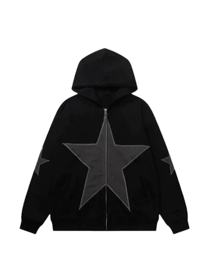 Wenkouban-Spring Casual Outfits Y2K Outfits Star Zip Up Oversized Hoodie