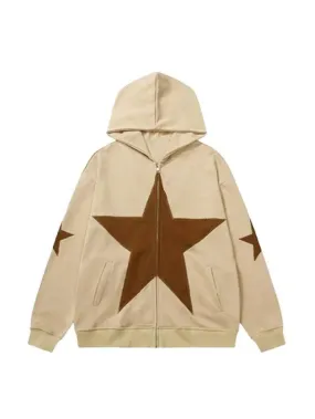 Wenkouban-Spring Casual Outfits Y2K Outfits Star Zip Up Oversized Hoodie