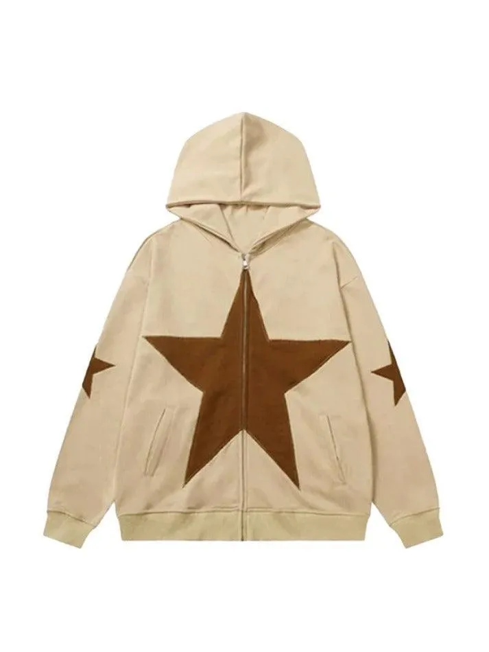 Wenkouban-Spring Casual Outfits Y2K Outfits Star Zip Up Oversized Hoodie