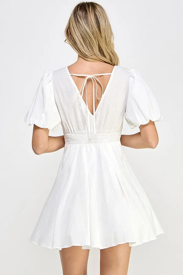 White Puff Sleeve Corset Dress