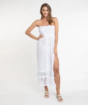 White Strapless Slip-On Maxi Dress