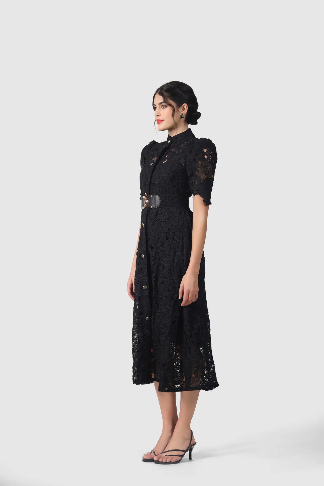 WILLOW LACE PUFF SLEEVE MIDI DRESS