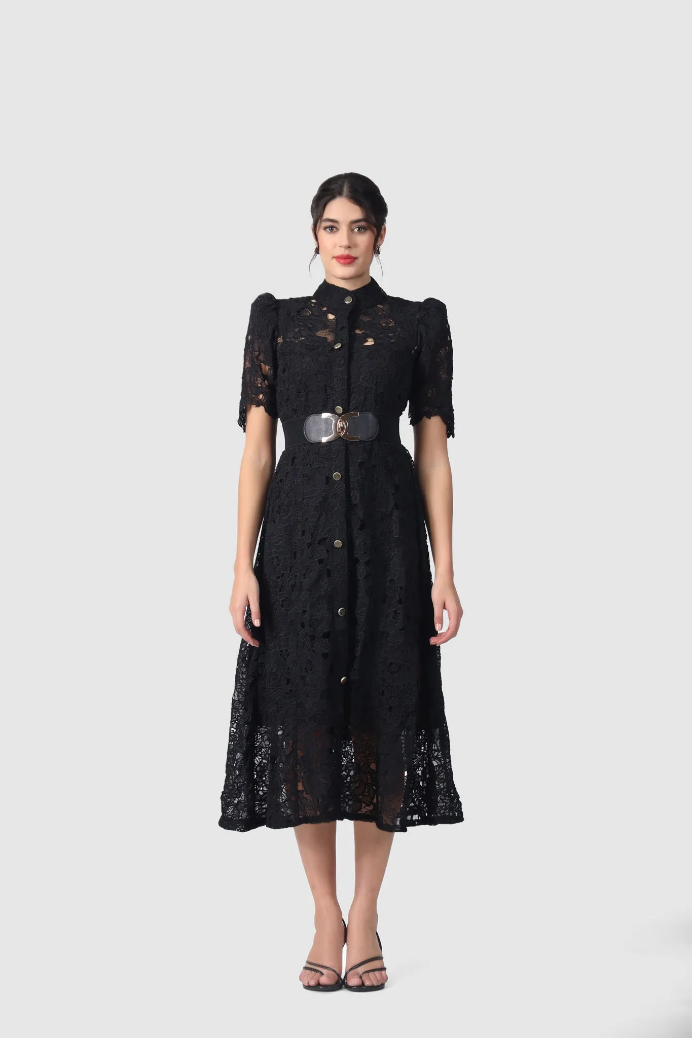 WILLOW LACE PUFF SLEEVE MIDI DRESS
